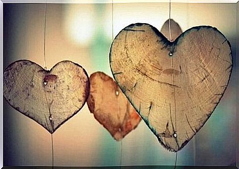 Wooden hearts as a symbol for sleeping love.