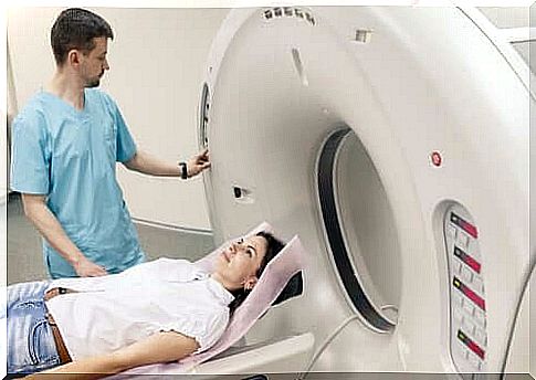 Woman undergoing MRI