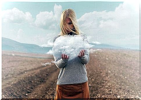 Woman holding cloud