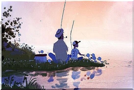 Father and son fishing together