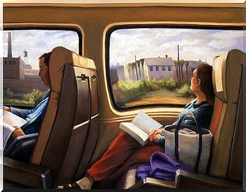 Woman reading on the train