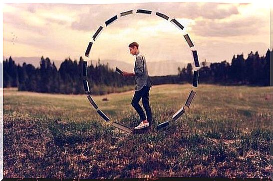 Boy running on a wheel