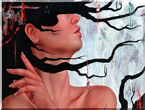 The tree-branched face of a woman