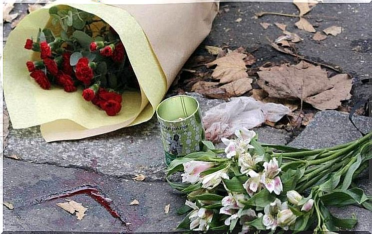 Flowers on the street after an act of terrorism