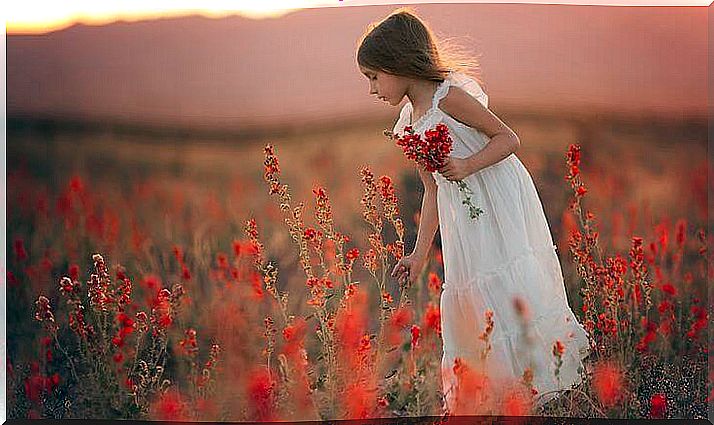 Girl Picks Flowers