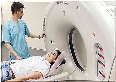 Woman undergoing an MRI scan